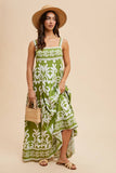 RESORT BORDER PRINT MAXI DRESS: PALM/BRAN