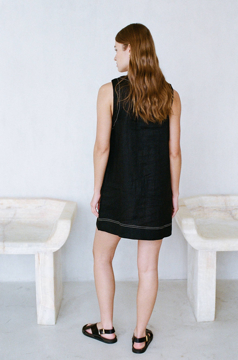 AR1170 | Woven 100% Linen Sleeveless Buttondown Mini Dress: Linen