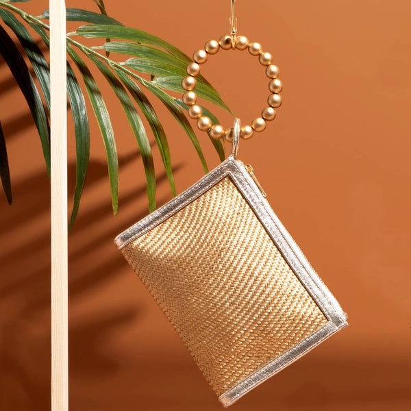 Gold Woven Straw Resort  Wristlet Clutch Pouch | Summer 2025