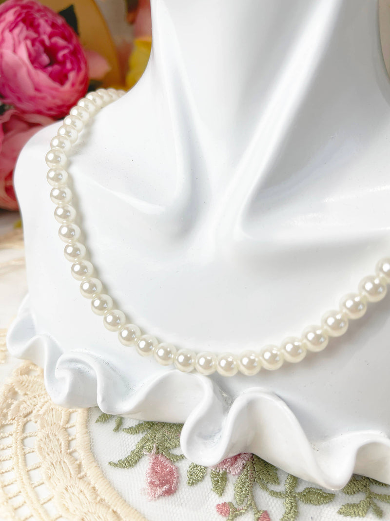 Single strand small white pearl necklace set, pearl studs