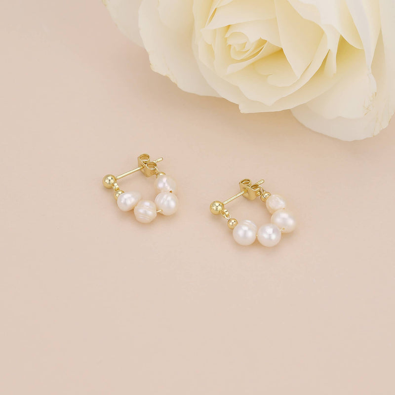 E134 pearl hoop earring, pearl earring, huggie earring