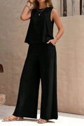CREW NECK SLEEVELESS TOP PANTS SUIT