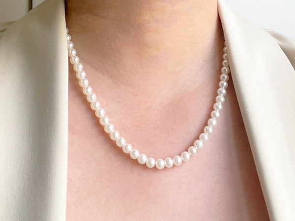 Single strand small white pearl necklace set, pearl studs
