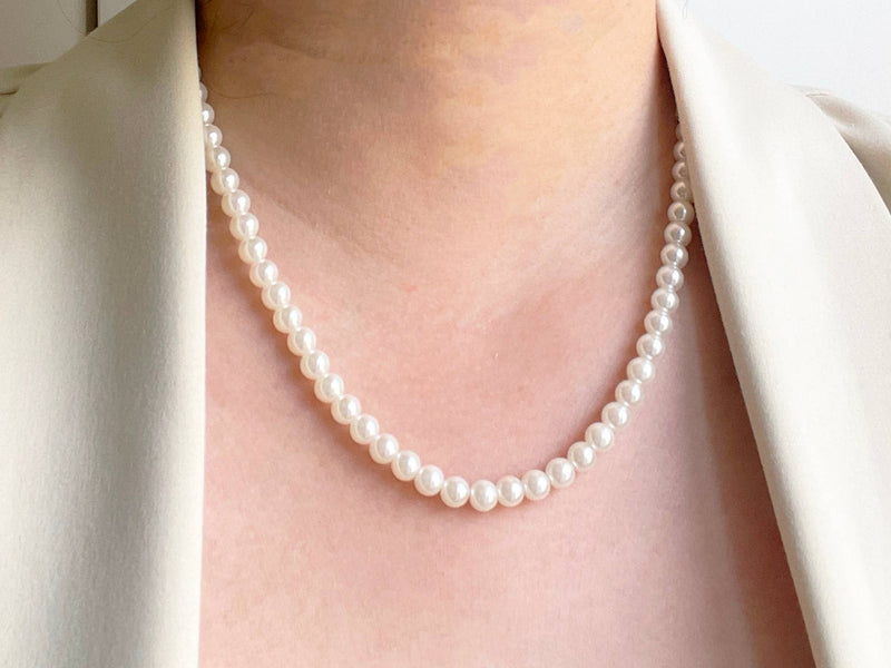Single strand small white pearl necklace set, pearl studs