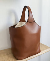 Elle - Minimalism Style Genuine Leather Bucket Shape Bag