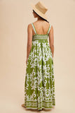 RESORT BORDER PRINT MAXI DRESS: PALM/BRAN