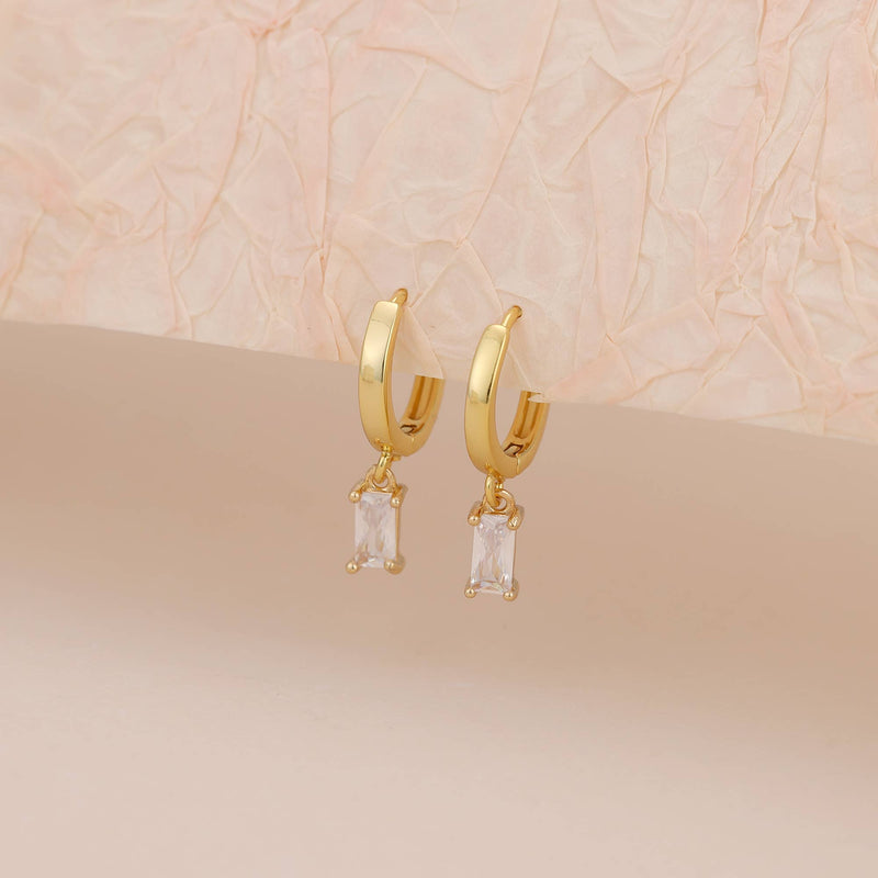 E166 huggie hoop earrings, emerald earring, dangle earring: Colorless