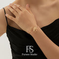 18K Gold Plated Leaf Bracelet, Open Adjustable Bangle