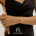 18K Gold Plated Leaf Bracelet, Open Adjustable Bangle