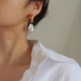 18k gold Fresh Water Pearl Large Dangle Earring