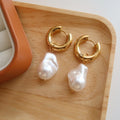 18k gold Fresh Water Pearl Large Dangle Earring