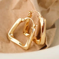 18k gold irregular hoop earring; rectangle drop earring