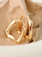 18k gold irregular hoop earring; rectangle drop earring