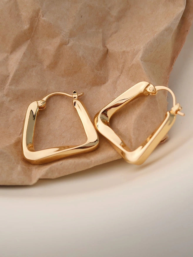 18k gold irregular hoop earring; rectangle drop earring