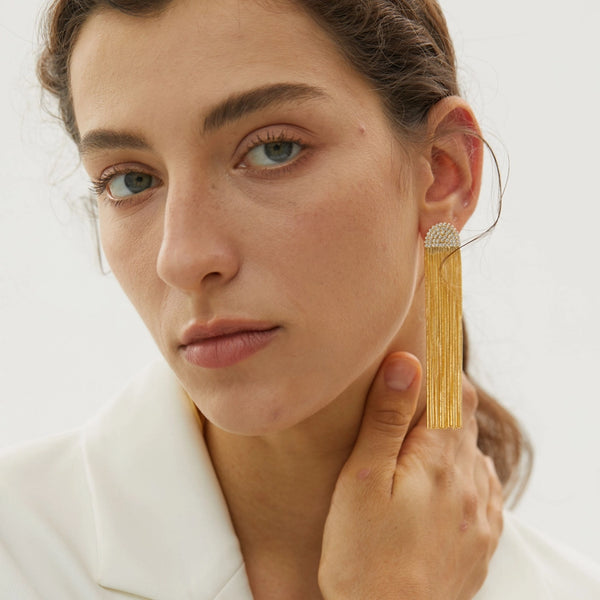 18k Gold Plated Tassel Earring; Long Drop Earrings - alternate