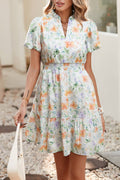 Floral Print Shirred High Waist Puff Sleeve Mini Dress