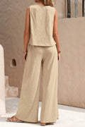 CREW NECK SLEEVELESS TOP PANTS SUIT