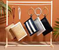 Tan Woven  Rattan & Leather  Wristlet Pouch  | Summer Luxe
