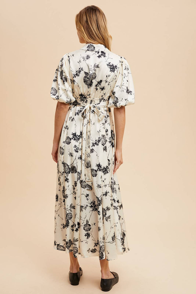 SATIN FLORAL BUTTON DOWN DRESS