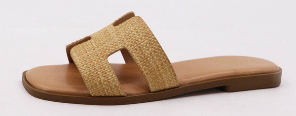 Bamboo CONCEPT-27 Women H-cutout Strap Slipon Flat Sandals: NATURAL RAFFIA