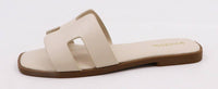 Bamboo CONCEPT-27 Women H-cutout Strap Slipon Flat Sandals: IVORY SOFT PU / 18A-5.5(1)-6(2)-6.5(2)-7(3)-7.5(3)-8(3)-8.5(2)-9(1)-10(1)