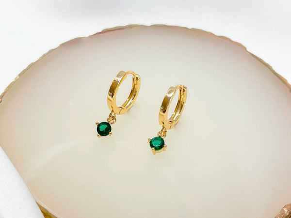 E165 gold dangle earring, dangle earring, emerald earring: Green