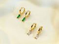 E166 huggie hoop earrings, emerald earring, dangle earring: Green