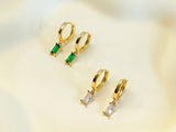 E166 huggie hoop earrings, emerald earring, dangle earring: Colorless
