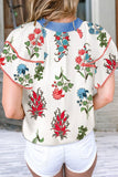 Cream Floral Print Top: White
