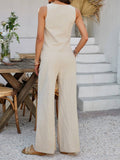 Casual sleeveless lace-up vest wide leg pantsuit