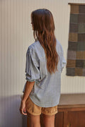 Woven Cotton Collar Neck Button Front Long Sleeve: Pink