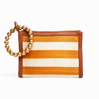 Orange Stripe Woven Straw Wristlet Pouch | Summer Style