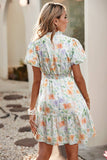 Floral Print Shirred High Waist Puff Sleeve Mini Dress