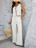 Casual sleeveless lace-up vest wide leg pantsuit