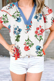Cream Floral Print Top: White