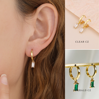 E166 huggie hoop earrings, emerald earring, dangle earring: Colorless