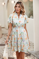 Floral Print Shirred High Waist Puff Sleeve Mini Dress