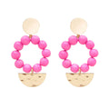 Pink Wooden Bead & Gold Pendant Statement Earrings | Spring