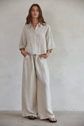 L7103 | Button Down Collar Neck Short Sleeve Shirt Top: Clay