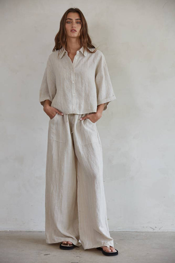 L7103 | Button Down Collar Neck Short Sleeve Shirt Top: Clay - alternate