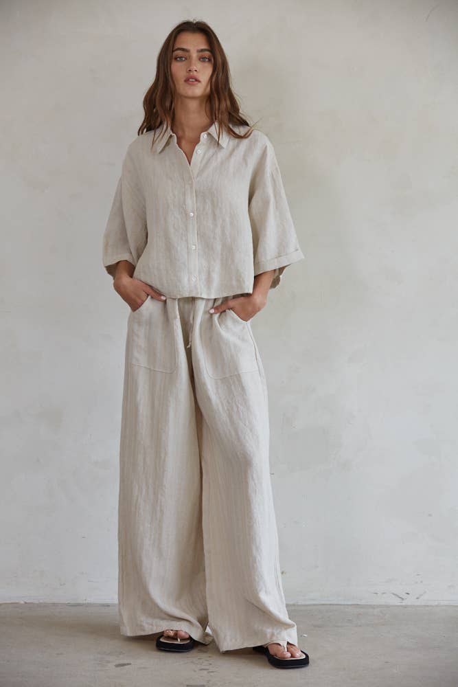 L7103 | Button Down Collar Neck Short Sleeve Shirt Top: Clay