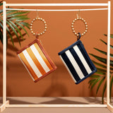 Orange Stripe Woven Straw Wristlet Pouch | Summer Style