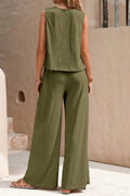CREW NECK SLEEVELESS TOP PANTS SUIT