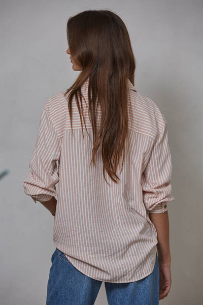 Woven Cotton Collar Neck Button Front Long Sleeve: Pink