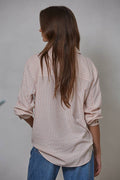 Woven Cotton Collar Neck Button Front Long Sleeve: Green