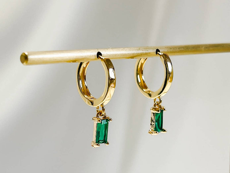 E166 huggie hoop earrings, emerald earring, dangle earring: Colorless