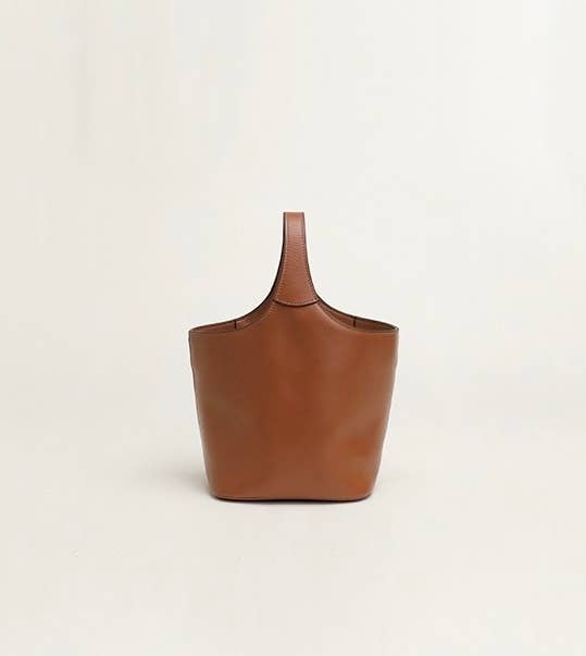 Elle - Minimalism Style Genuine Leather Bucket Shape Bag