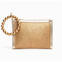 Gold Woven Straw Resort  Wristlet Clutch Pouch | Summer 2025