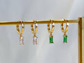 E166 huggie hoop earrings, emerald earring, dangle earring: Colorless