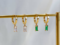 E166 huggie hoop earrings, emerald earring, dangle earring: Green